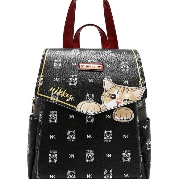 Nikky Black Cat Print Backpack main image 6